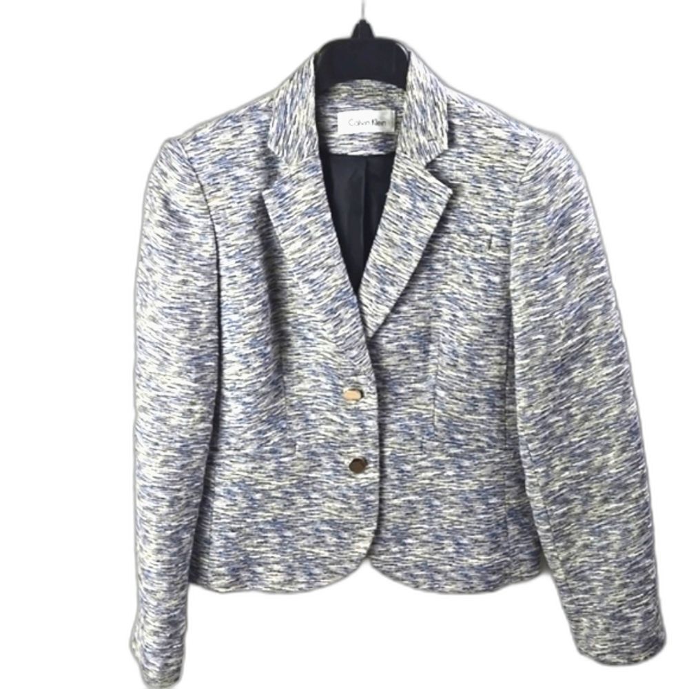 Calvin Klein Women's Navy & Cream Blazer Jacket‎ Sz 6 Preppy Academia Career